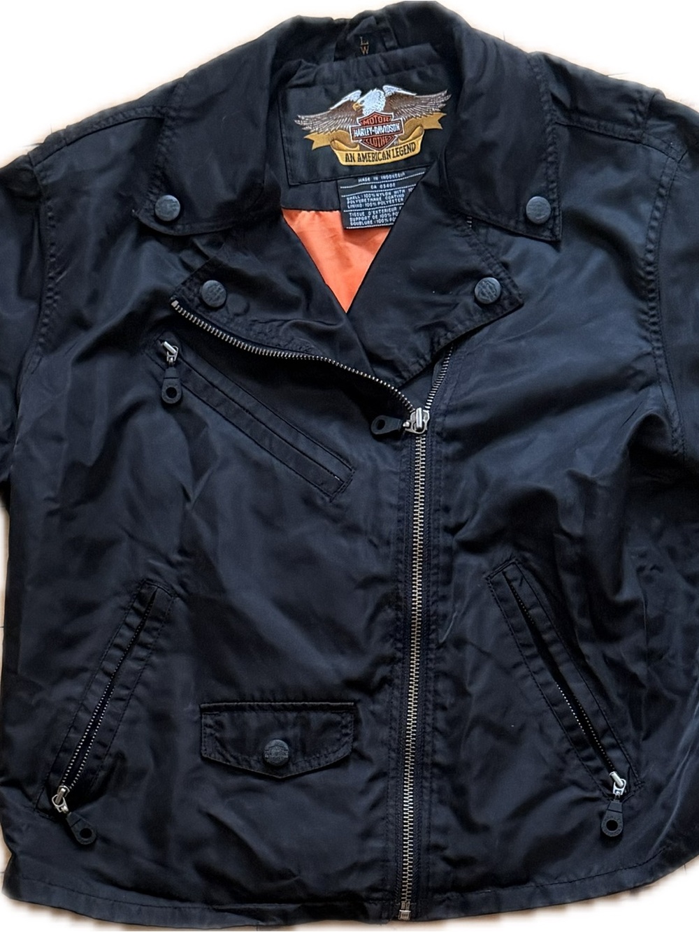 Harley-Davidson Black Women's Bomber Moto Jacket with Orange Lining - Picture 4 of 5